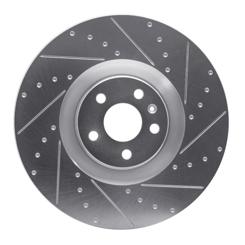 Volvo XC90 Brake Rotor (1) - Front Right - R1 Concepts - Drilled & Slotted - Silver - `16-`26